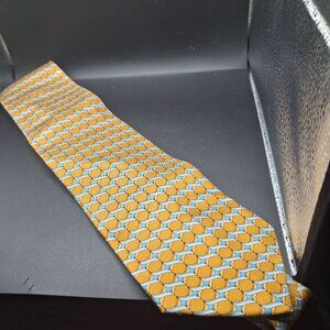 J.S. Blank & Co. All Silk Handmade Mens Tie Gold & Blue Geometric Pattern